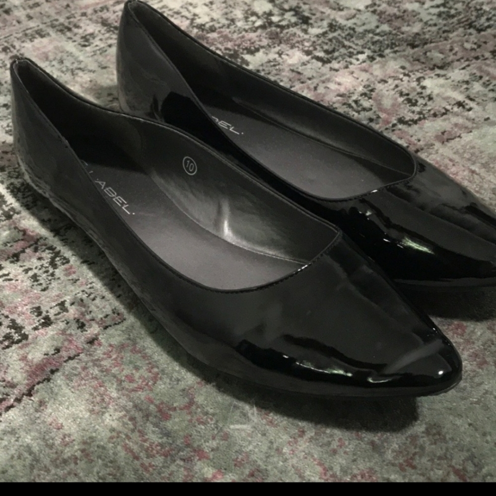 Black patent (faux vegan) leather pointy toe flats